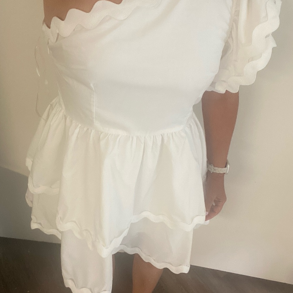 Entro White One Shoulder Ruffled Sundress - Picture 2 of 6